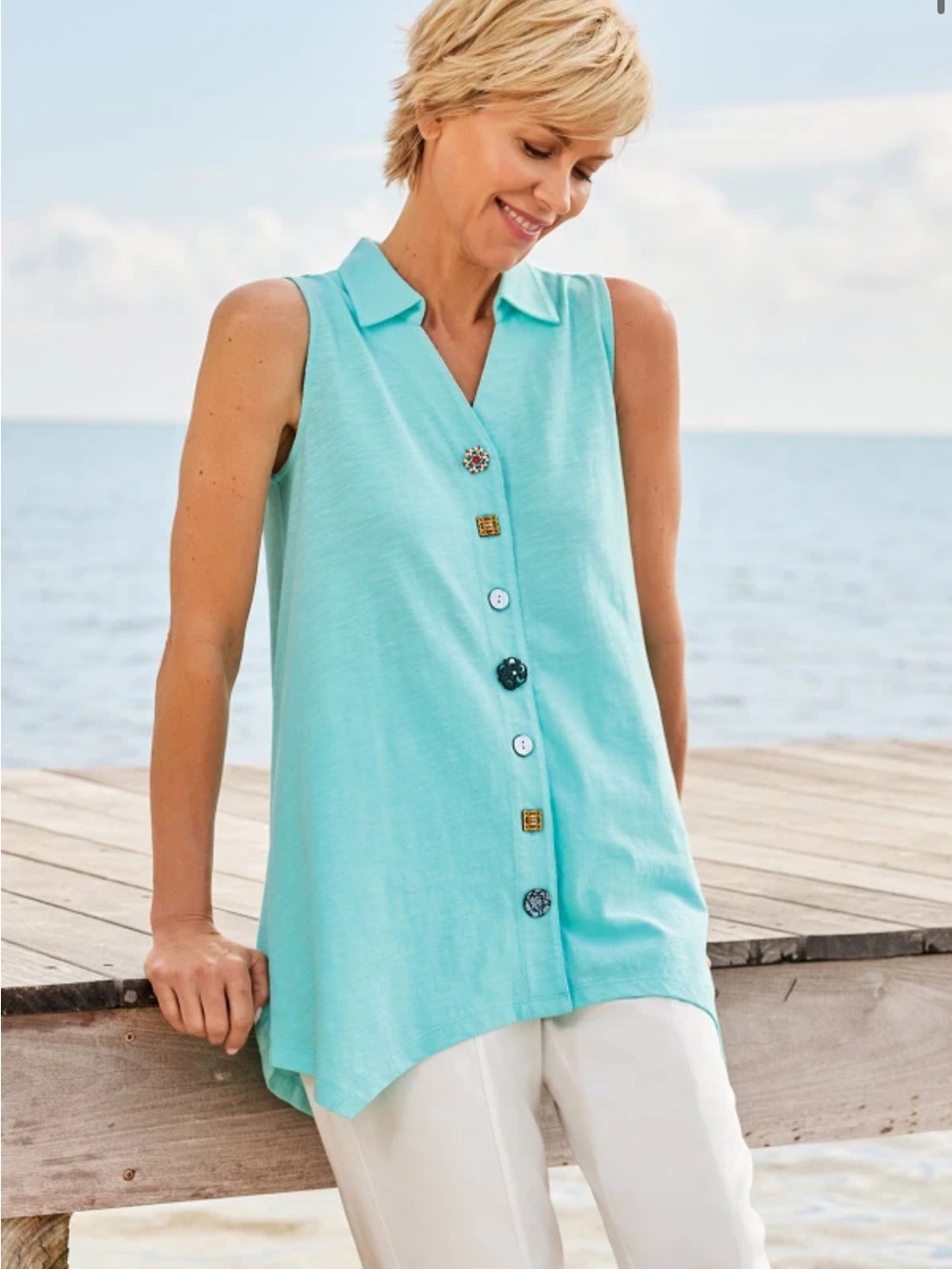 Soft Surroundings Size XS Danielle Button Sleeveless Tunic